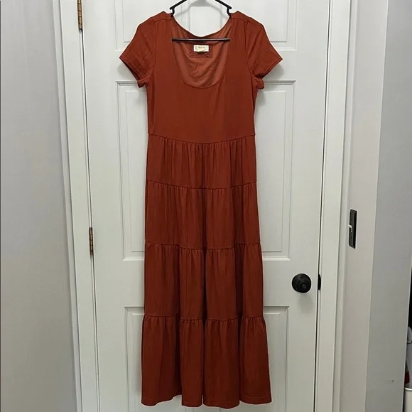 Maeve Gillian Cap Sleeve Tiered Burnt Orange Maxi Dress - Size Small
